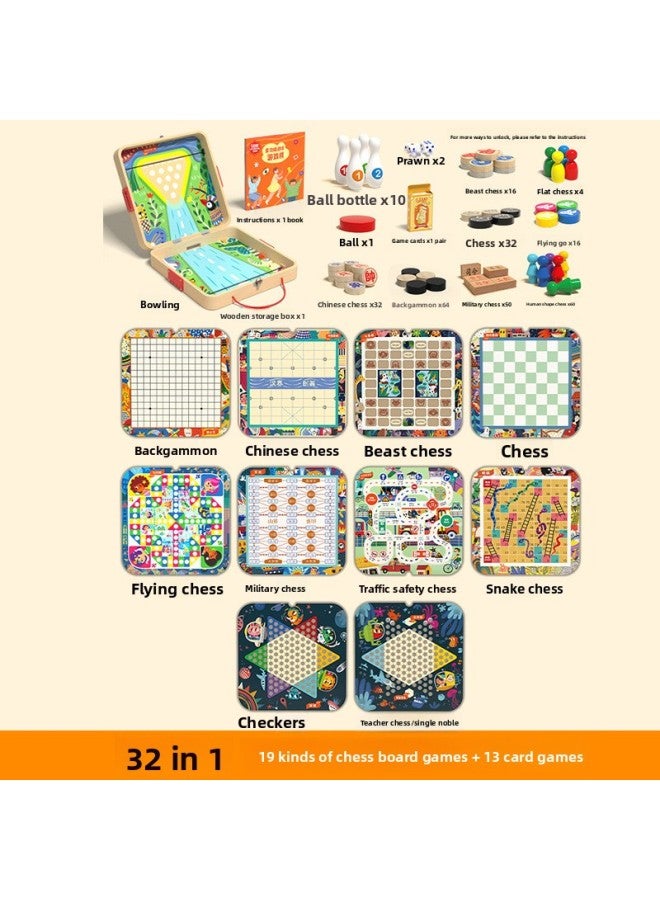 Wooden Flying Chess Multifunctional Chessboard Set All-In-One Chess Educational Toy Backgammon Game Birthday Gift