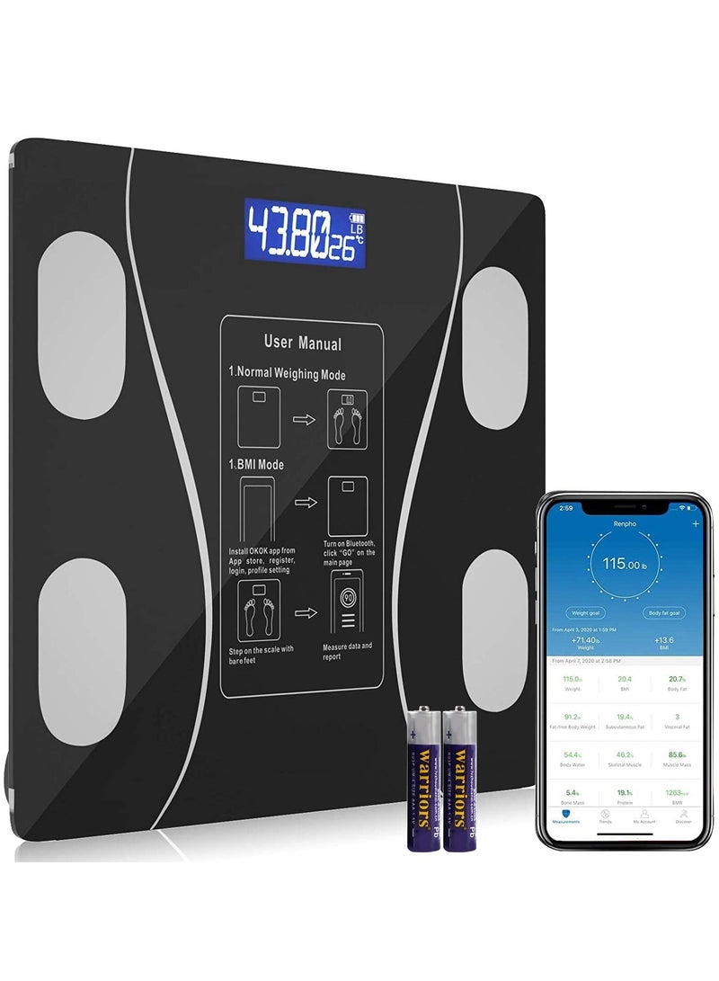 Bluetooth Body Weight Scale,Wireless Intelligent Digital Bathroom Glass Platform BMI Scale, Body Fat Scale, Body Composition Analyzer with Smartphone Application and Bluetooth (Black) - Image 1