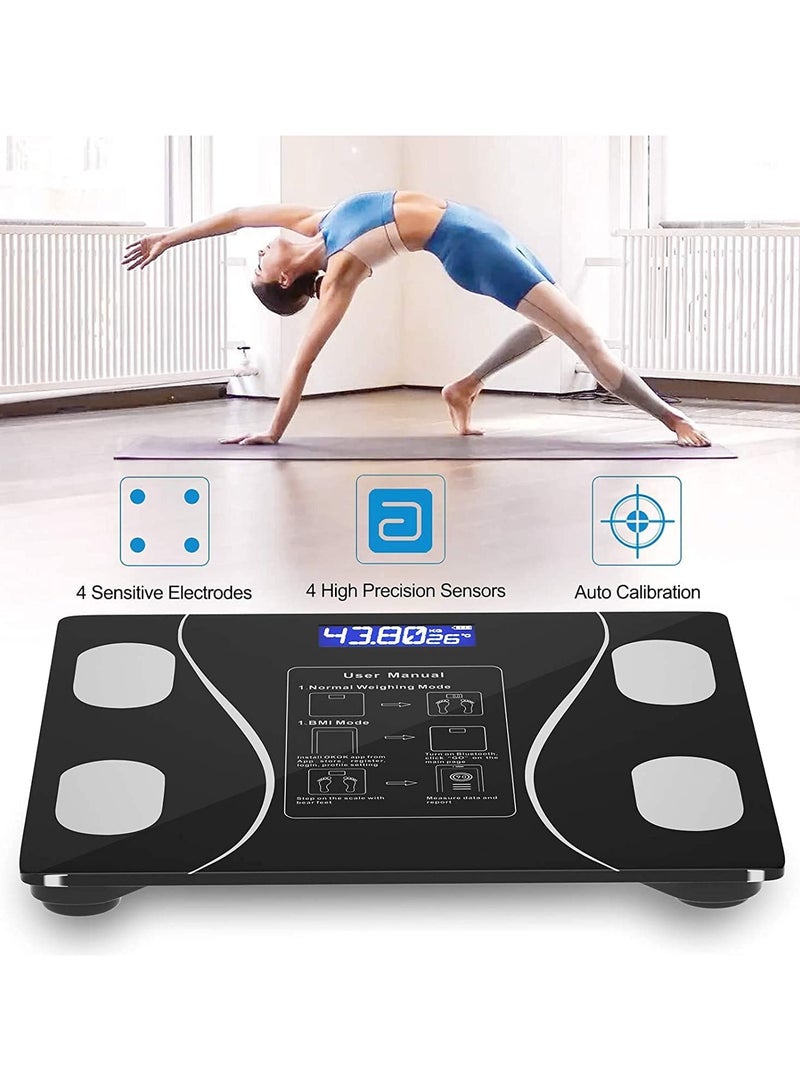 Bluetooth Body Weight Scale,Wireless Intelligent Digital Bathroom Glass Platform BMI Scale, Body Fat Scale, Body Composition Analyzer with Smartphone Application and Bluetooth (Black) - Image 2