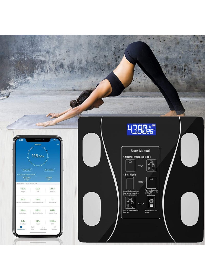 Bluetooth Body Weight Scale,Wireless Intelligent Digital Bathroom Glass Platform BMI Scale, Body Fat Scale, Body Composition Analyzer with Smartphone Application and Bluetooth (Black) - Image 3