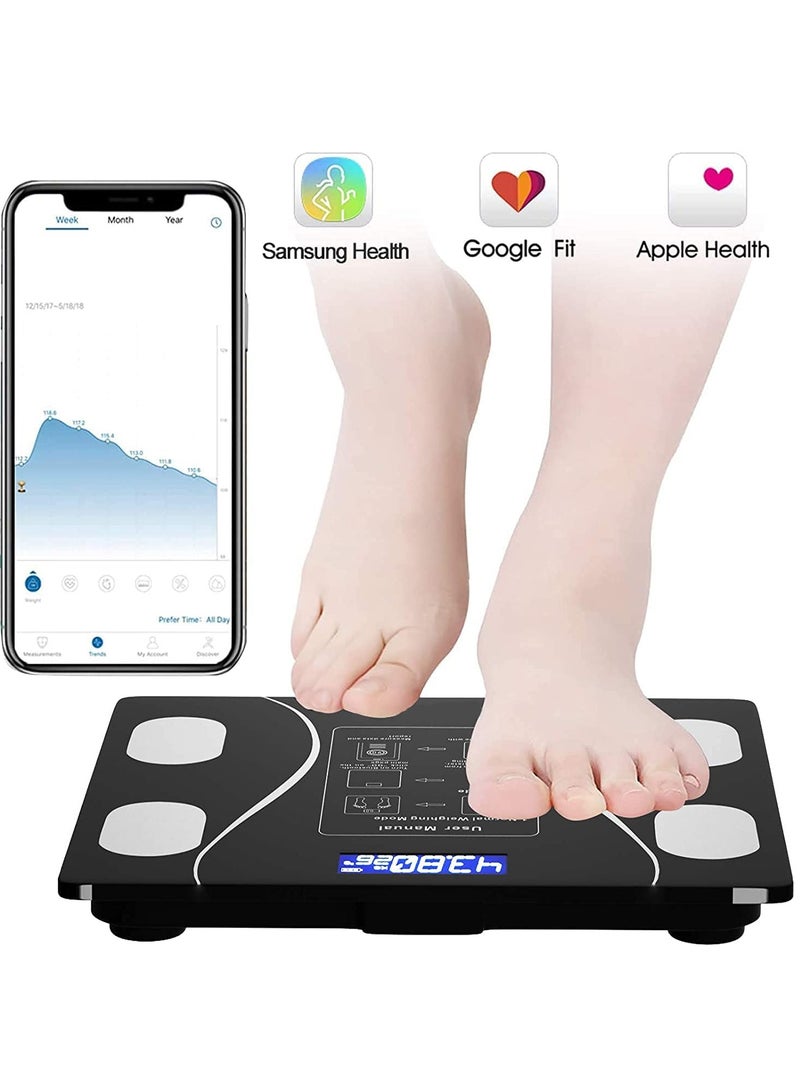 Bluetooth Body Weight Scale,Wireless Intelligent Digital Bathroom Glass Platform BMI Scale, Body Fat Scale, Body Composition Analyzer with Smartphone Application and Bluetooth (Black) - Image 4