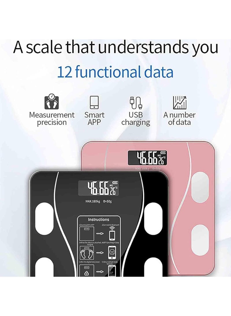 Bluetooth Body Weight Scale,Wireless Intelligent Digital Bathroom Glass Platform BMI Scale, Body Fat Scale, Body Composition Analyzer with Smartphone Application and Bluetooth (Black) - Image 5