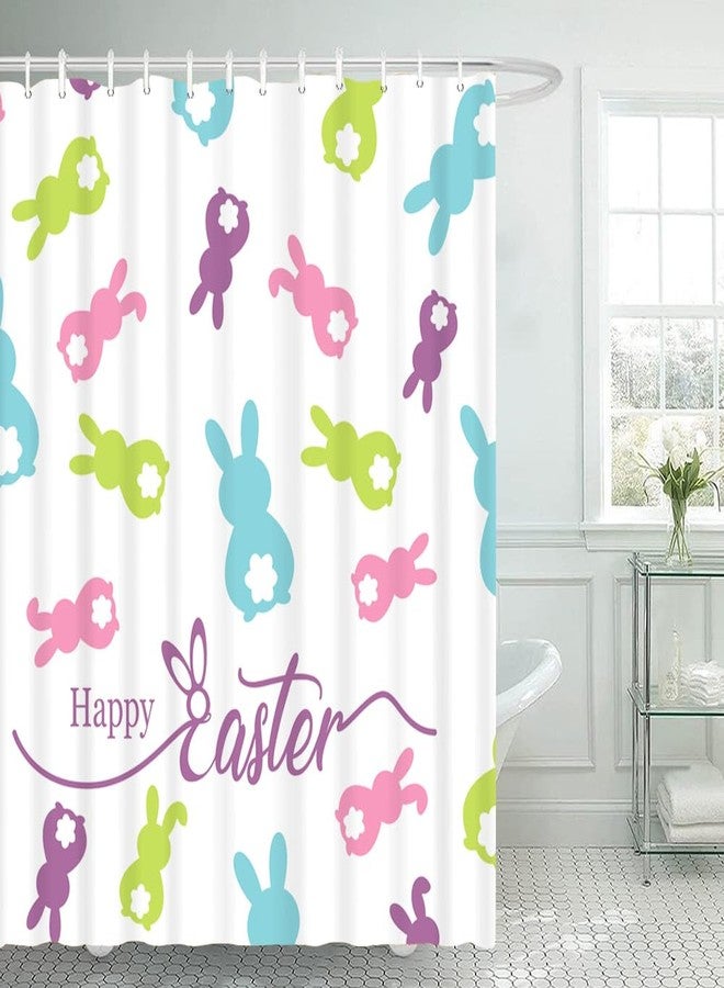 Lofaris Spring Easter Shower Curtain Happy Easter Peeps Curtain for Home Bathroom Decor Colorful Bunny Rabbits Fabric Waterproof Washable Bathtubs Shower Curtains with 12 Hooks 72x72 in - Image 1