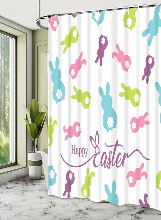 Lofaris Spring Easter Shower Curtain Happy Easter Peeps Curtain for Home Bathroom Decor Colorful Bunny Rabbits Fabric Waterproof Washable Bathtubs Shower Curtains with 12 Hooks 72x72 in - Image 3