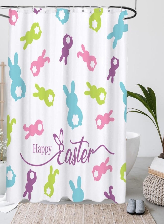 Lofaris Spring Easter Shower Curtain Happy Easter Peeps Curtain for Home Bathroom Decor Colorful Bunny Rabbits Fabric Waterproof Washable Bathtubs Shower Curtains with 12 Hooks 72x72 in - Image 2