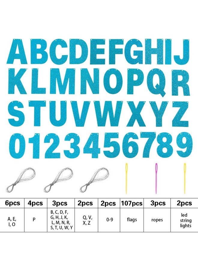 TaoBary 112 Pcs DIY Letter Custom Banner Glitter Customizable Banner Kit Including 107 Letters and Numbers 3 Rope for Valentine Birthday Party(Baby Blue) - Image 2