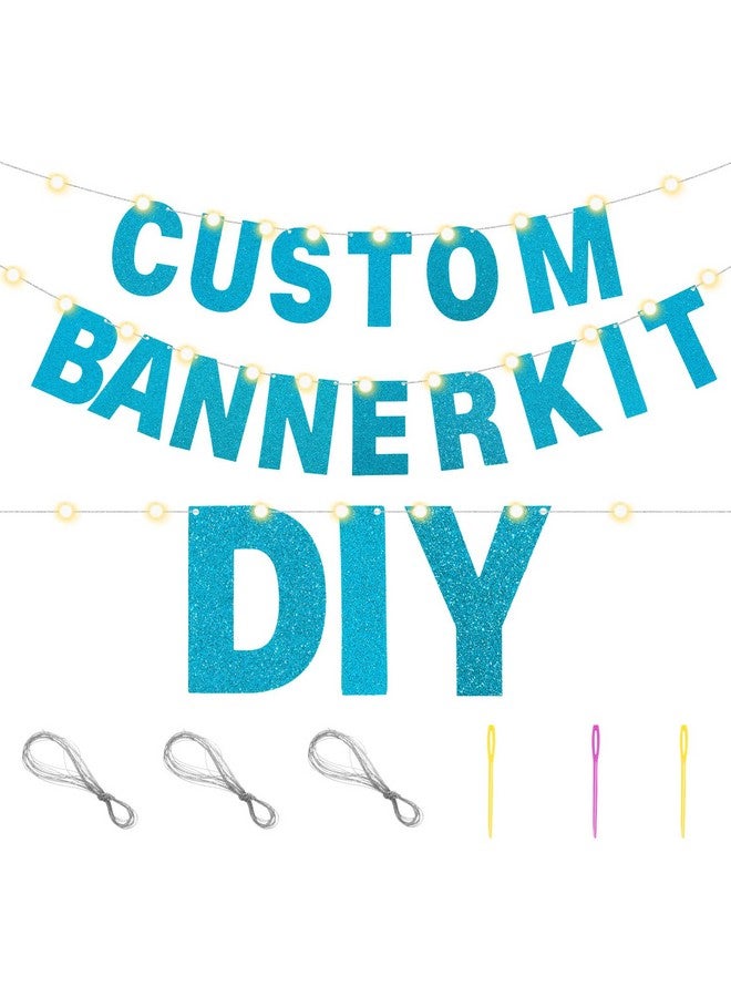 TaoBary 112 Pcs DIY Letter Custom Banner Glitter Customizable Banner Kit Including 107 Letters and Numbers 3 Rope for Valentine Birthday Party(Baby Blue) - Image 3