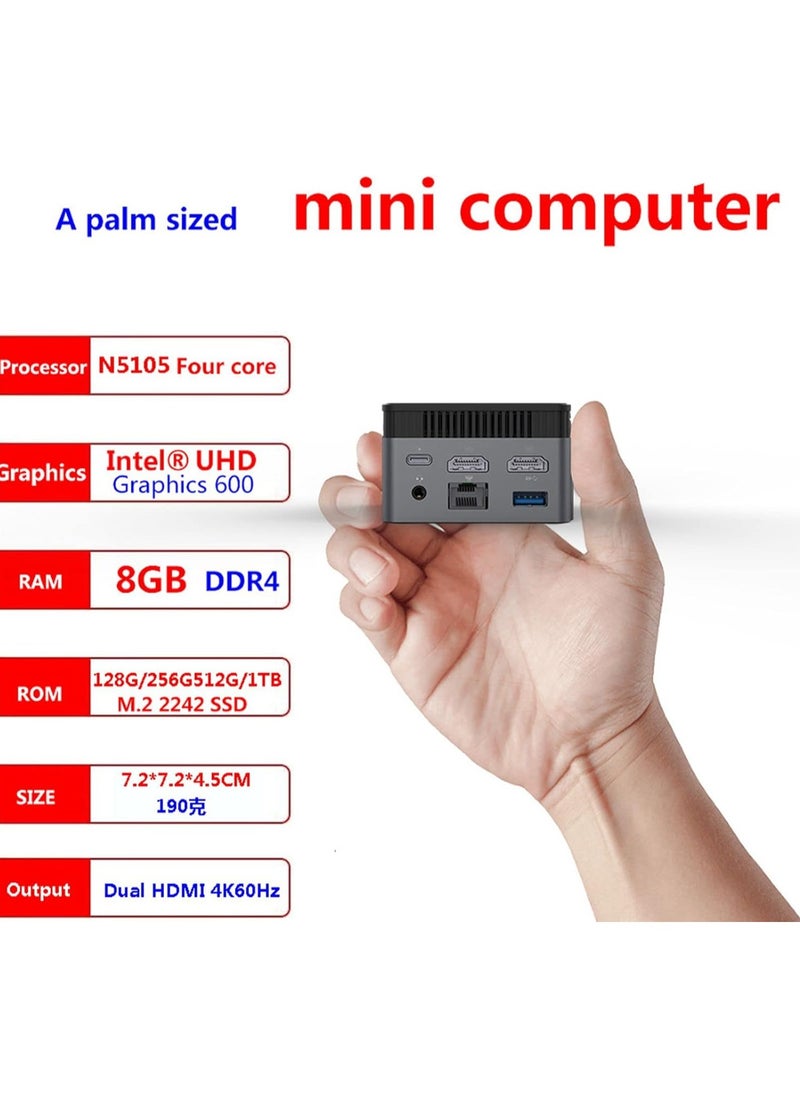 Generic - Mini PC Windows 11 Jasper Lake N5105 Quad Core Processor 8GB DDR4 M.2 SSD Mini Desktop Computer Dual 4K HDMI 3 USB 3.0 WiFi BT4.2 Gigabit Ethernet (8G+256G) - Image 1