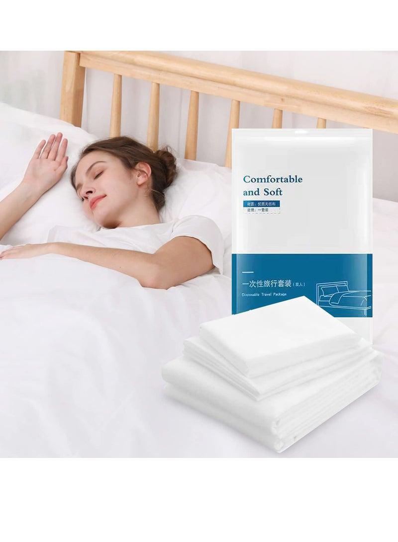 KASTWAVE 4 Pcs Travel Disposable Bedding Set, Travel Double Models Soiled Sleeping Bag Portable Non-Woven Bedspread Duvet Cover and Pillowcase Set, Suitable for Hotels, Camping and Overnight Stays  - Image 1
