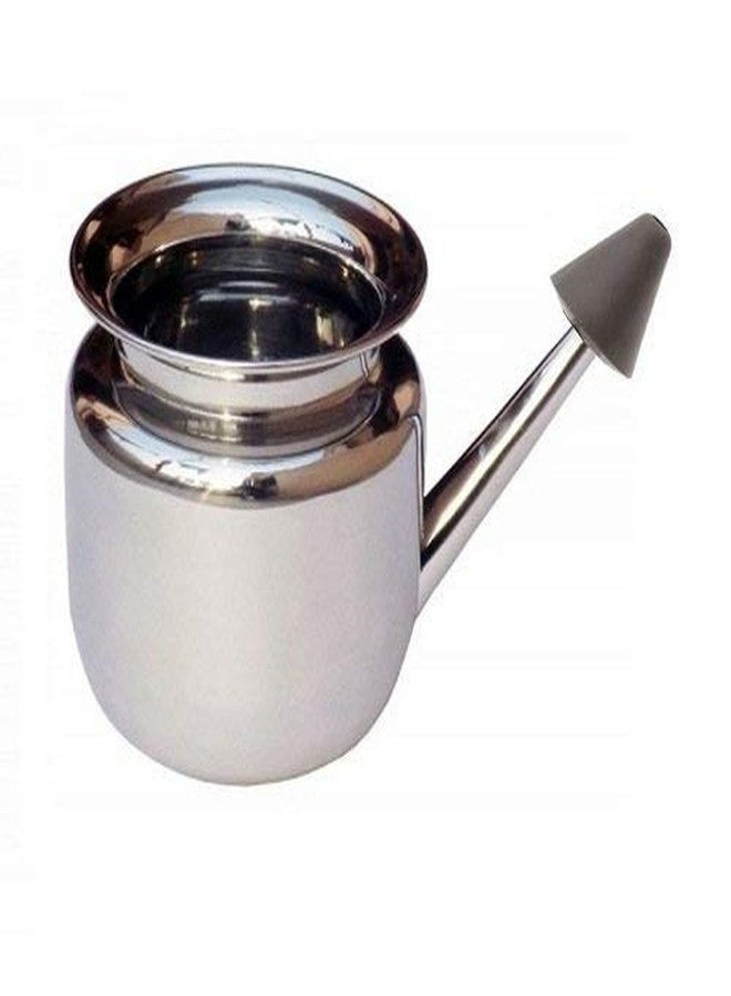 Acupunctoreum Stainless Steel Neti Pot with Plastic Black Nostril Dip for Sinus Congestion Saral Yog Jala Welded - Image 1