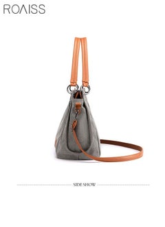 roaiss Large Capacity Shoulder Tote Bag Casual Canvas Handbag Crossbody with Long Strap Multi Pocket for Young Women Teenagers School Shopping Grey/Orange  - Image 4