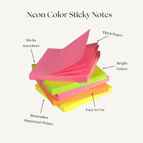 R H Lifestyle Cute Sticky Note Set Post It Memo Pad Office Stationery 3 x 3 Inch Sticky Notes Pad Pack of 5 Pads Multi Color (100 Sticky Notes per pad) - Image 2