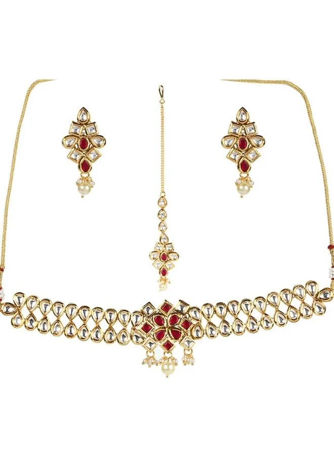 VOYLLA Kundan Studded Gold Plated Necklace Set