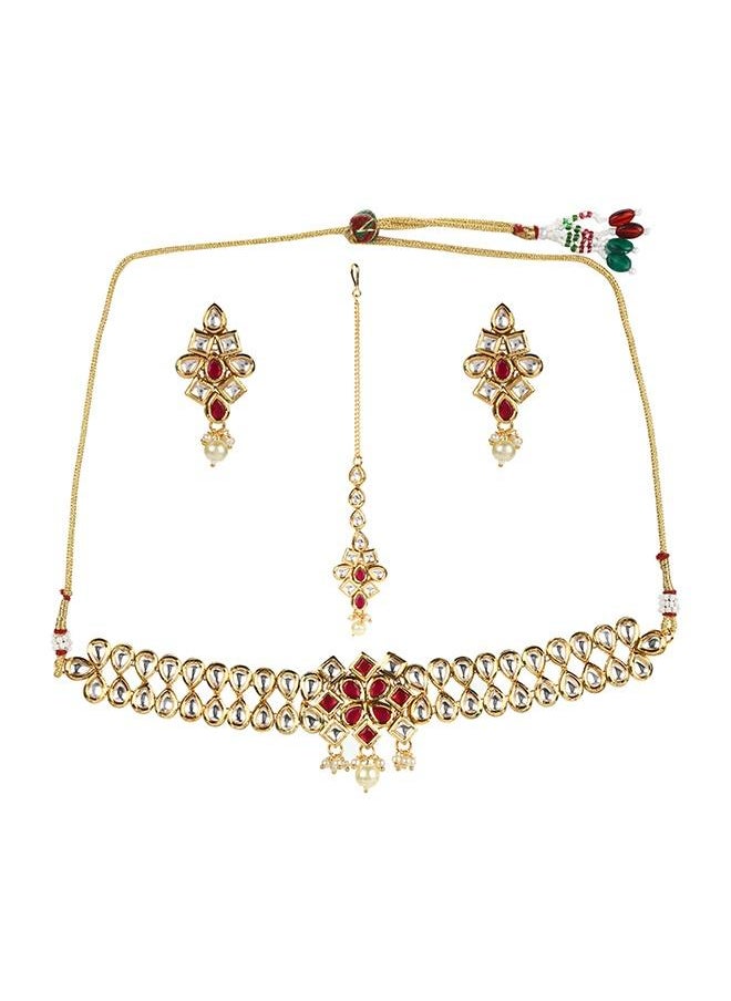 VOYLLA Kundan Studded Gold Plated Necklace Set  - Image 2