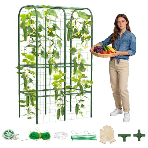Hoyejyou 62" Tall Cucumber Trellis for Raised Bed, Garden Trellis for Climbing Plants Outdoor, U-Shape Metal Arch Vegetables Trellis Plant Support for Zucchini Squash Vines - Image 1