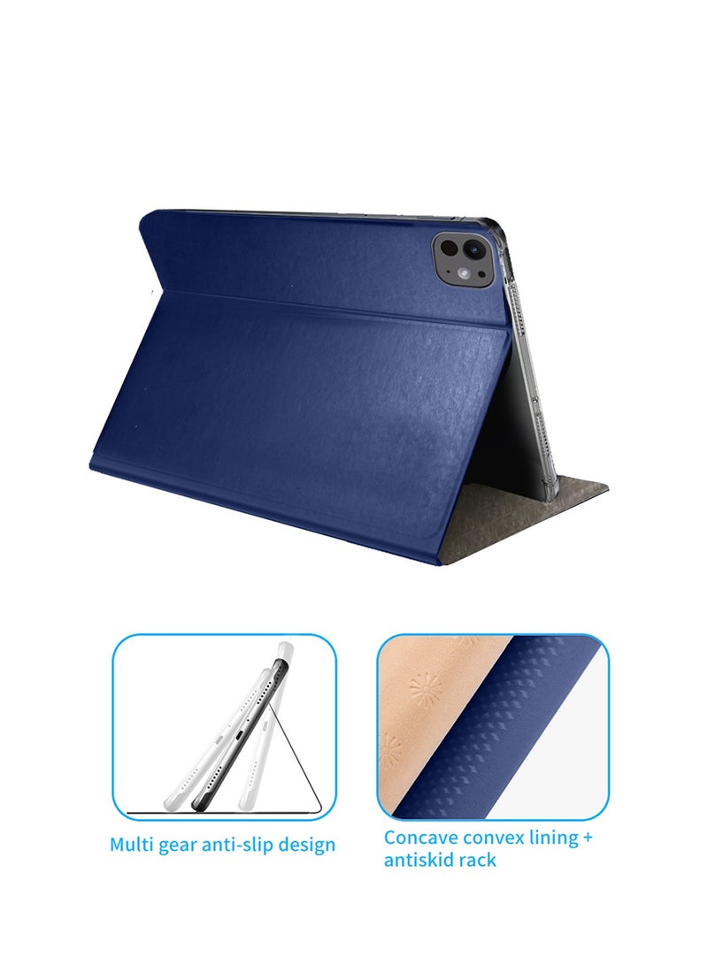 Wtech Apple iPad Pro 13 5G 2024 (7th Generation M4) 13 Inch Classic PU Leather Trifold Stand Flip Case Cover Navy Blue - Image 2