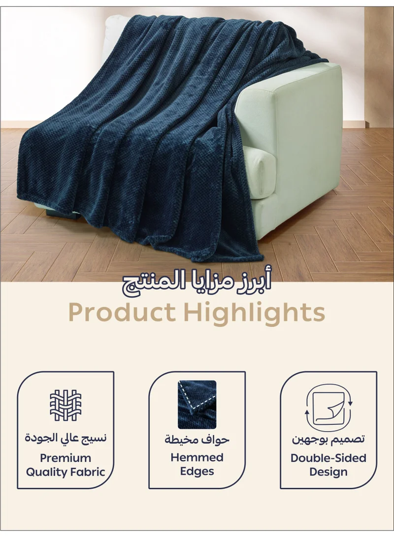 Donetella blue Fleece Blanket, Single Size 170x210 cm, 300 GSM, Waffle Texture - Lightweight Ultra Soft & Warm Solid Throw Blanket, Cozy for Sofa, Bed & Couch  | Best Price UAE