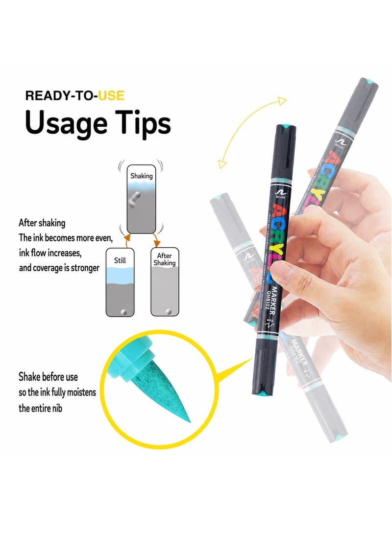 GuangNa 84 Colors Acrylic Dual Tip Marker Set, Liquid Acrylic Paint Markers with Brush Tip & Fine Tip for Drawing, Rock Painting, Wood, Fabric, Glass & DIY Art Projects - Image 2