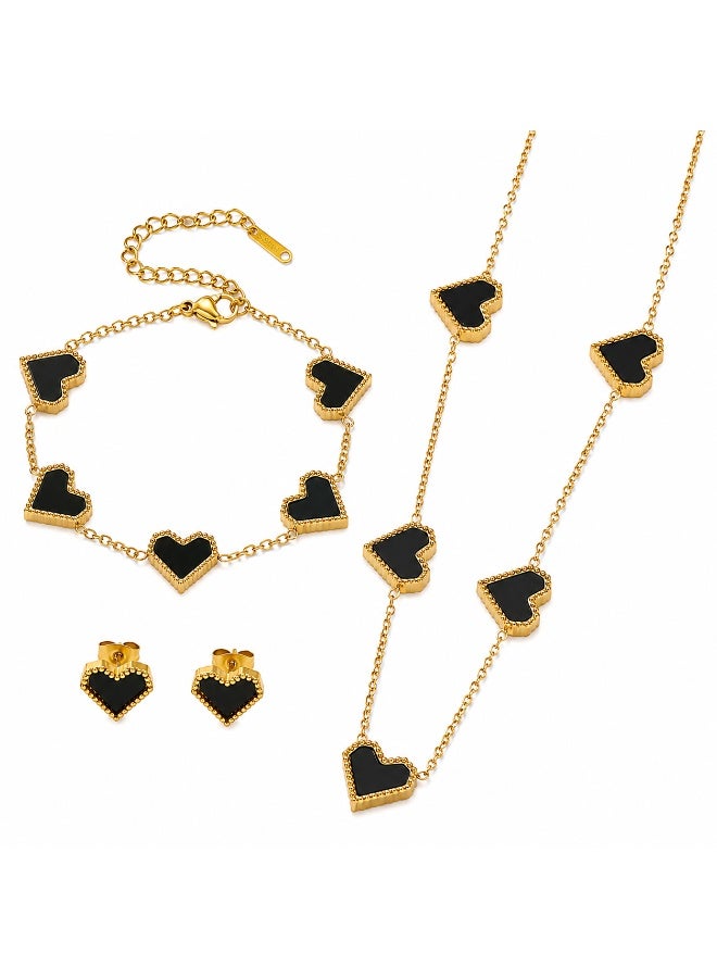Zoria  Royale Zoria Royale Black Heart 3-Piece Jewelry Set – Necklace, Bracelet & Stud Earrings - Image 1