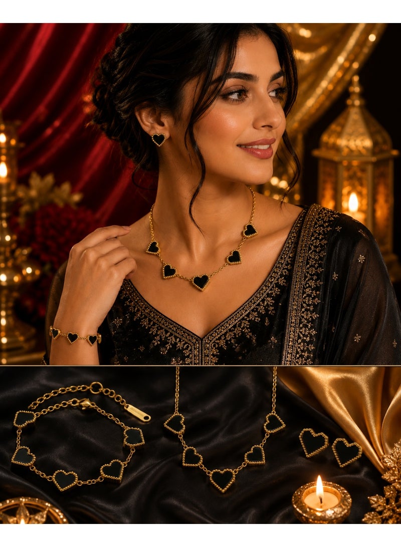 Zoria  Royale Zoria Royale Black Heart 3-Piece Jewelry Set – Necklace, Bracelet & Stud Earrings - Image 2