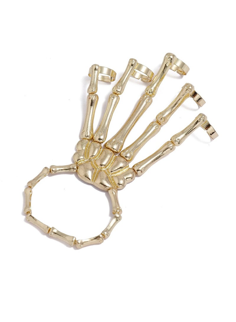Y&D 1-Piece  Adjustable Skeleton Hand Bone Versatile Ring Bracelet Toy Gold  - Image 1