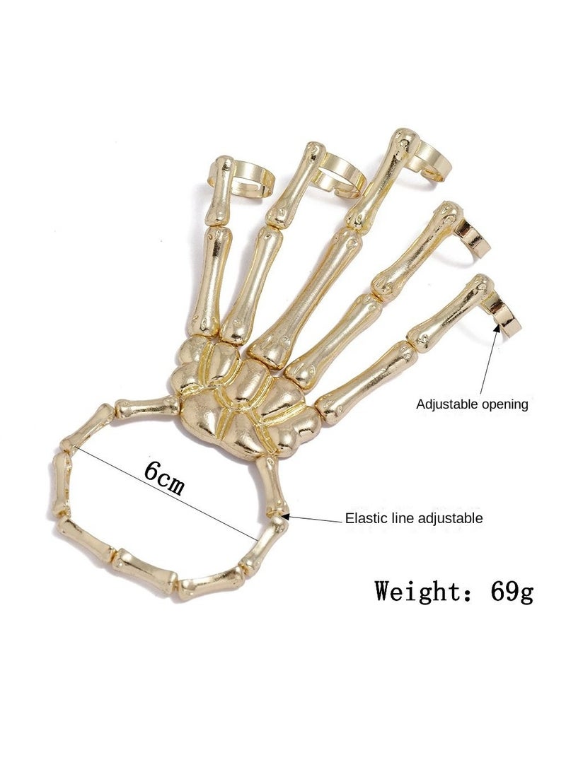 Y&D 1-Piece  Adjustable Skeleton Hand Bone Versatile Ring Bracelet Toy Gold  - Image 4