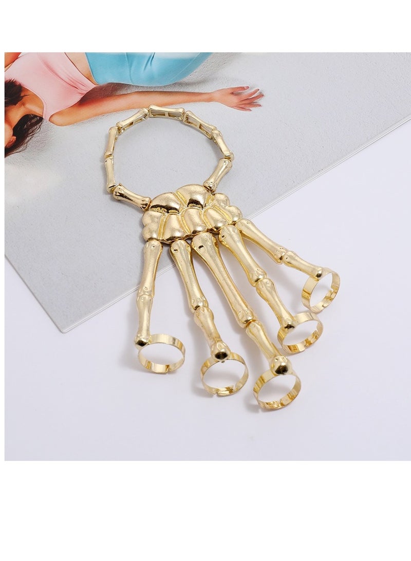 Y&D 1-Piece  Adjustable Skeleton Hand Bone Versatile Ring Bracelet Toy Gold  - Image 3