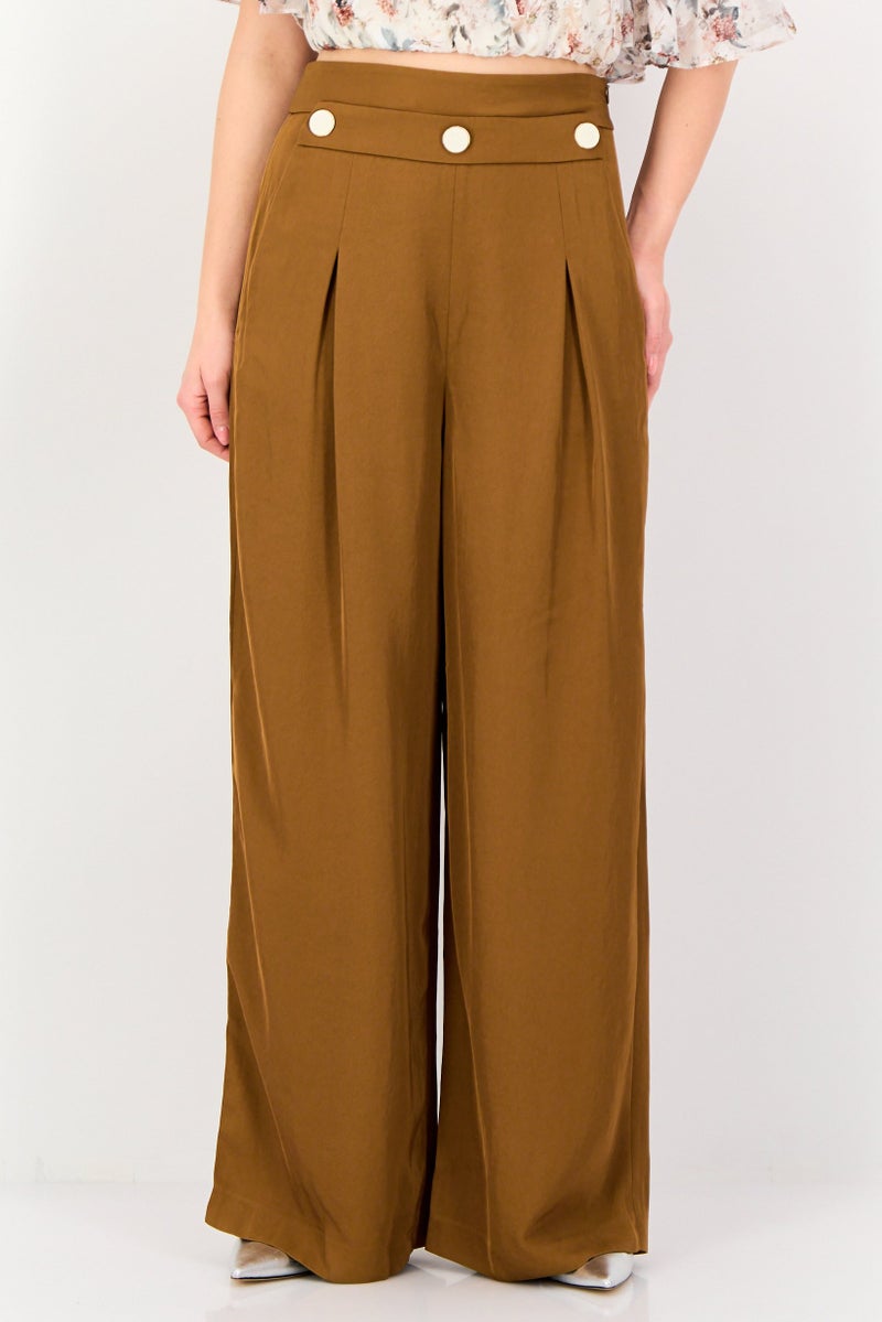 VERO MODA Couture Made For Vero Moda Women Regular Fit Plain Wide Leg Pants, Bronze - Image 1