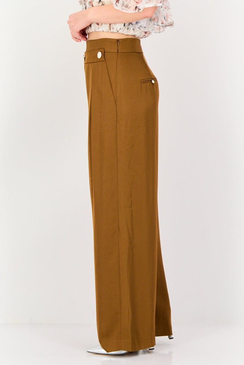 VERO MODA Couture Made For Vero Moda Women Regular Fit Plain Wide Leg Pants, Bronze - Image 2
