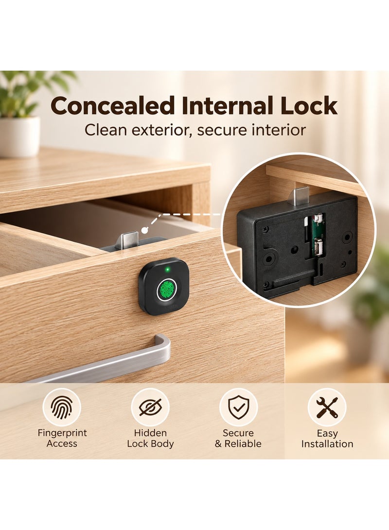 ADMORE Smart Fingerprint Cabinet and Drawer Lock for Wooden Furniture, Keyless Biometric Hidden Electronic Security for Wardrobes, Cupboards and Office File Cabinets - Image 3