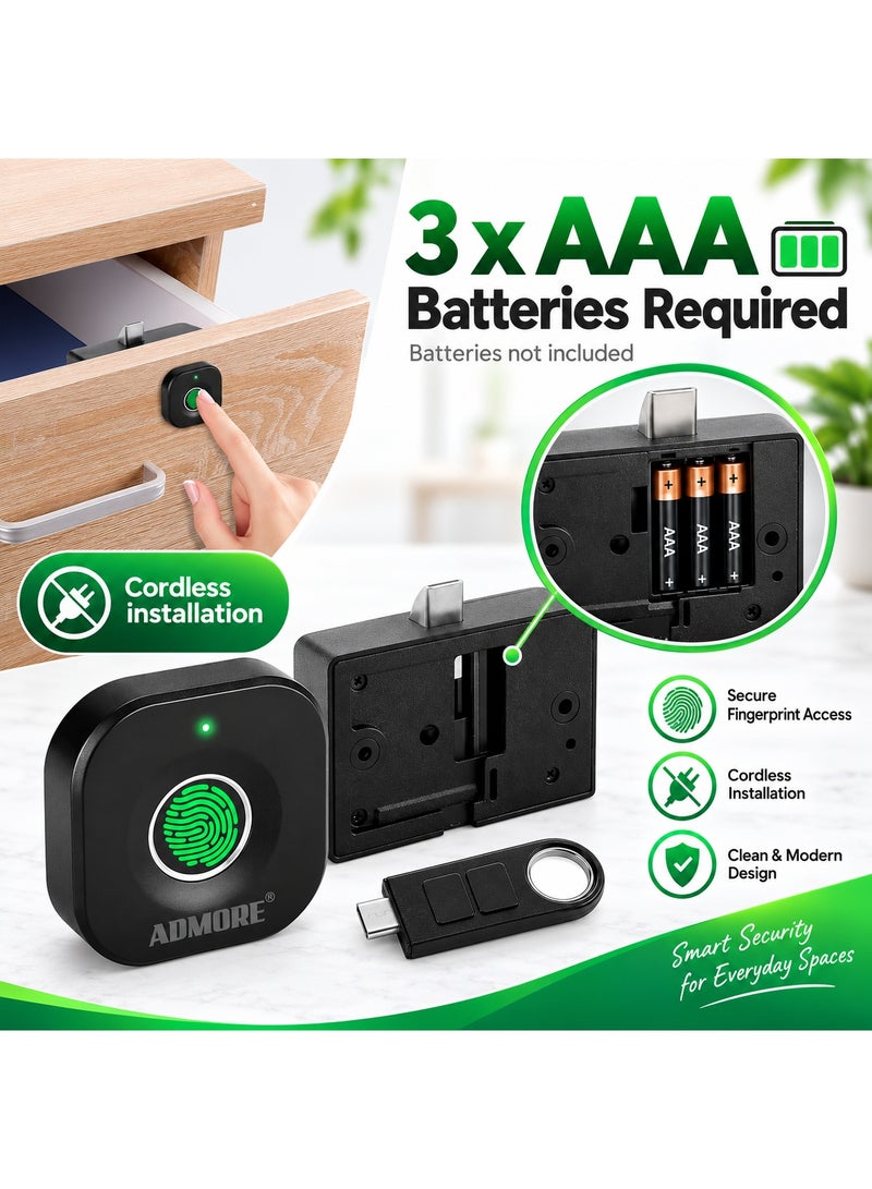 ADMORE Smart Fingerprint Cabinet and Drawer Lock for Wooden Furniture, Keyless Biometric Hidden Electronic Security for Wardrobes, Cupboards and Office File Cabinets - Image 5