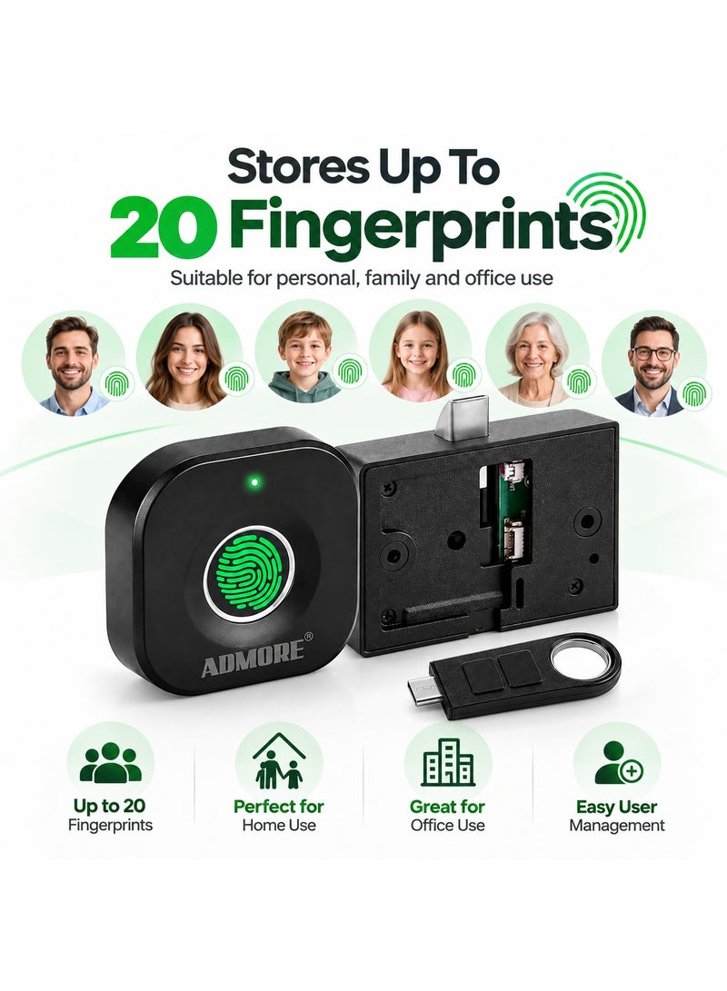 ADMORE Smart Fingerprint Cabinet and Drawer Lock for Wooden Furniture, Keyless Biometric Hidden Electronic Security for Wardrobes, Cupboards and Office File Cabinets - Image 4