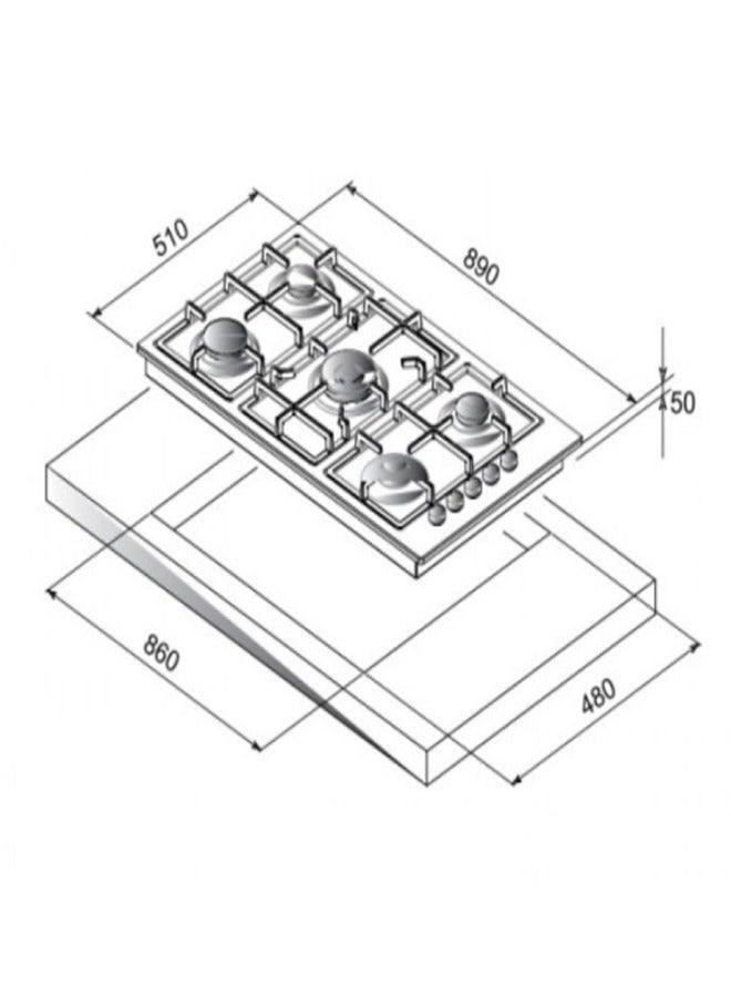 Simfer 5 Burners Built-in Gas Hob, 90cm, Italian, Stainless Steel, Made in Turkey | H9500QGWIM - Image 3