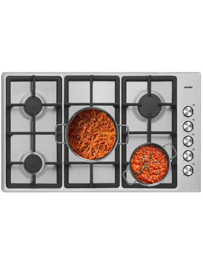 Simfer 5 Burners Built-in Gas Hob, 90cm, Italian, Stainless Steel, Made in Turkey | H9500QGWIM - Image 2
