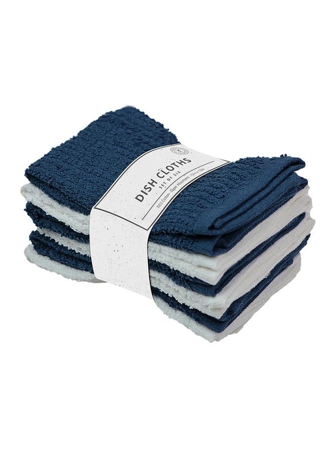 6-Piece Super Absorbent Cotton Dish Cloths Navy And White 12 X 12Inch