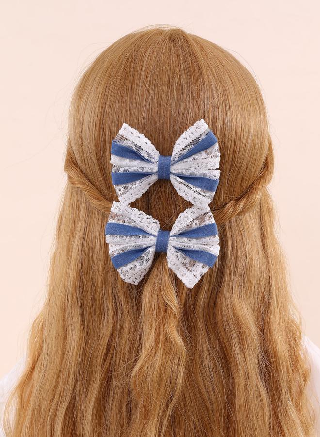 Take Two Pack of 2 - Blue Lace Bow Hair Clips - Image 1
