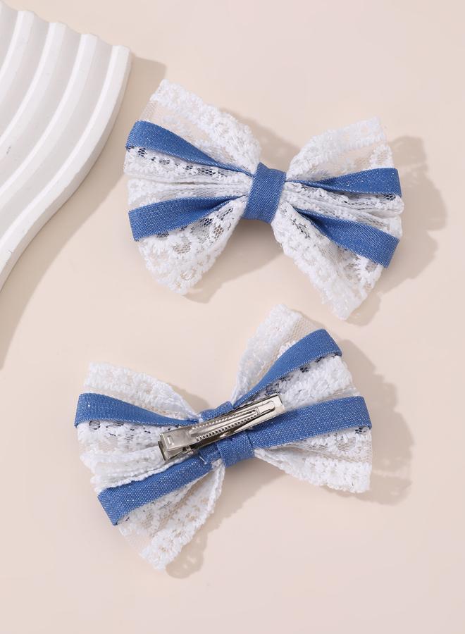 Take Two Pack of 2 - Blue Lace Bow Hair Clips - Image 4