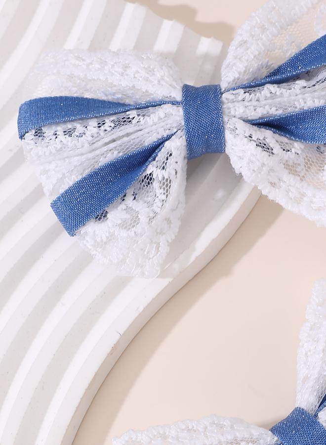 Take Two Pack of 2 - Blue Lace Bow Hair Clips - Image 5