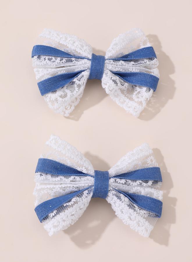 Take Two Pack of 2 - Blue Lace Bow Hair Clips - Image 2