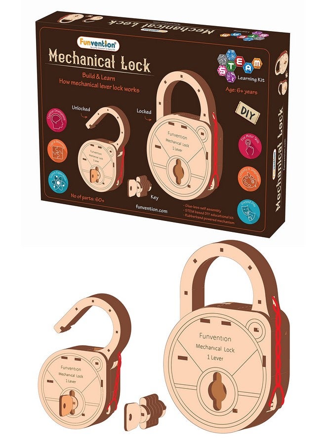 فنفينشين اختراع - لعالم صغير في كل ما يتعلق بخيال الطفل، قم ببناء قفل يعمل بنفسك باستخدام قفل ميكانيكي مع ساق مفتاح، أداة تعليمية (متعددة الألوان) - Image 1