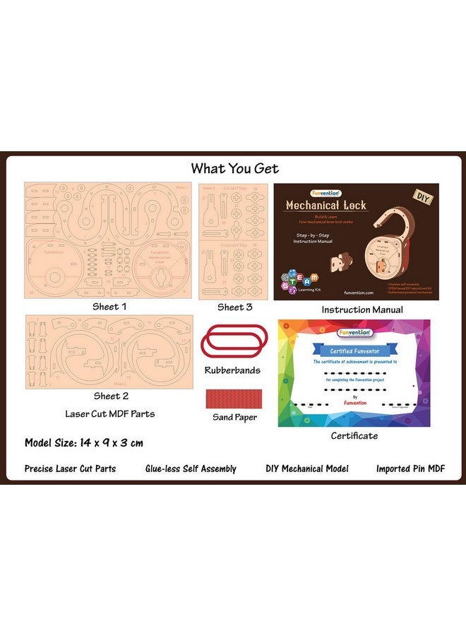 فنفينشين اختراع - لعالم صغير في كل ما يتعلق بخيال الطفل، قم ببناء قفل يعمل بنفسك باستخدام قفل ميكانيكي مع ساق مفتاح، أداة تعليمية (متعددة الألوان) - Image 2
