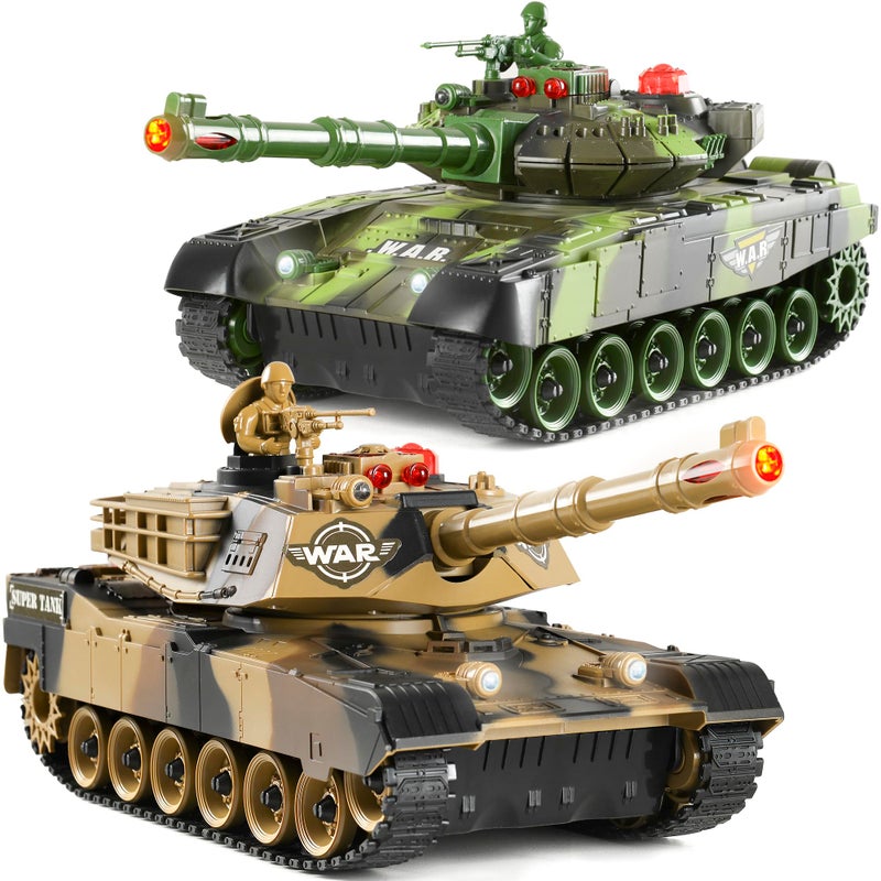 Haktoys 2-Pack RC Battle Tank Set - 1:24 Scale Remote Control Military Fighting Tanks with Lights, Realistic Sounds & Life Indicators | Radio Control Army Toy for Kids & Adults - Image 1