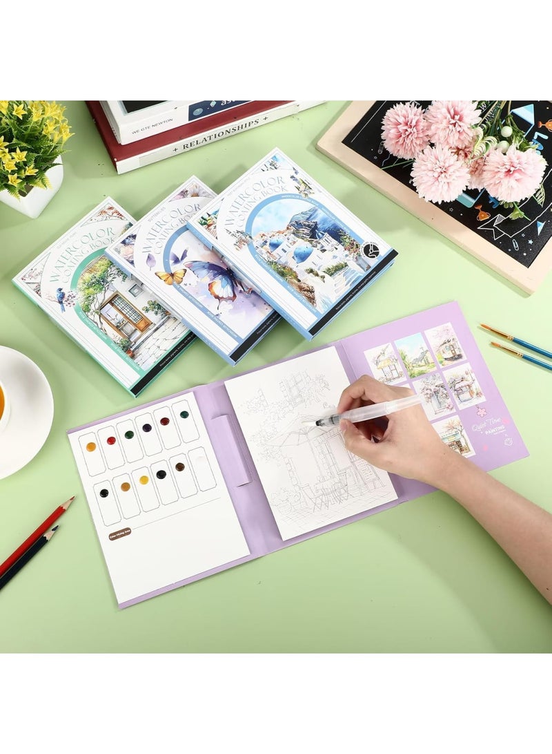 SYOSI Watercolor Coloring Book, 64 Sheets Watercolor Paper Book with 12 Color Paint Cakes and Brushes, Art Painting Set for Adults Beginners DIY Creative Painting Supplies for Parties Home Studio, 4 Pack - Image 5