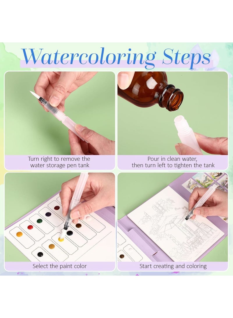 SYOSI Watercolor Coloring Book, 64 Sheets Watercolor Paper Book with 12 Color Paint Cakes and Brushes, Art Painting Set for Adults Beginners DIY Creative Painting Supplies for Parties Home Studio, 4 Pack - Image 4