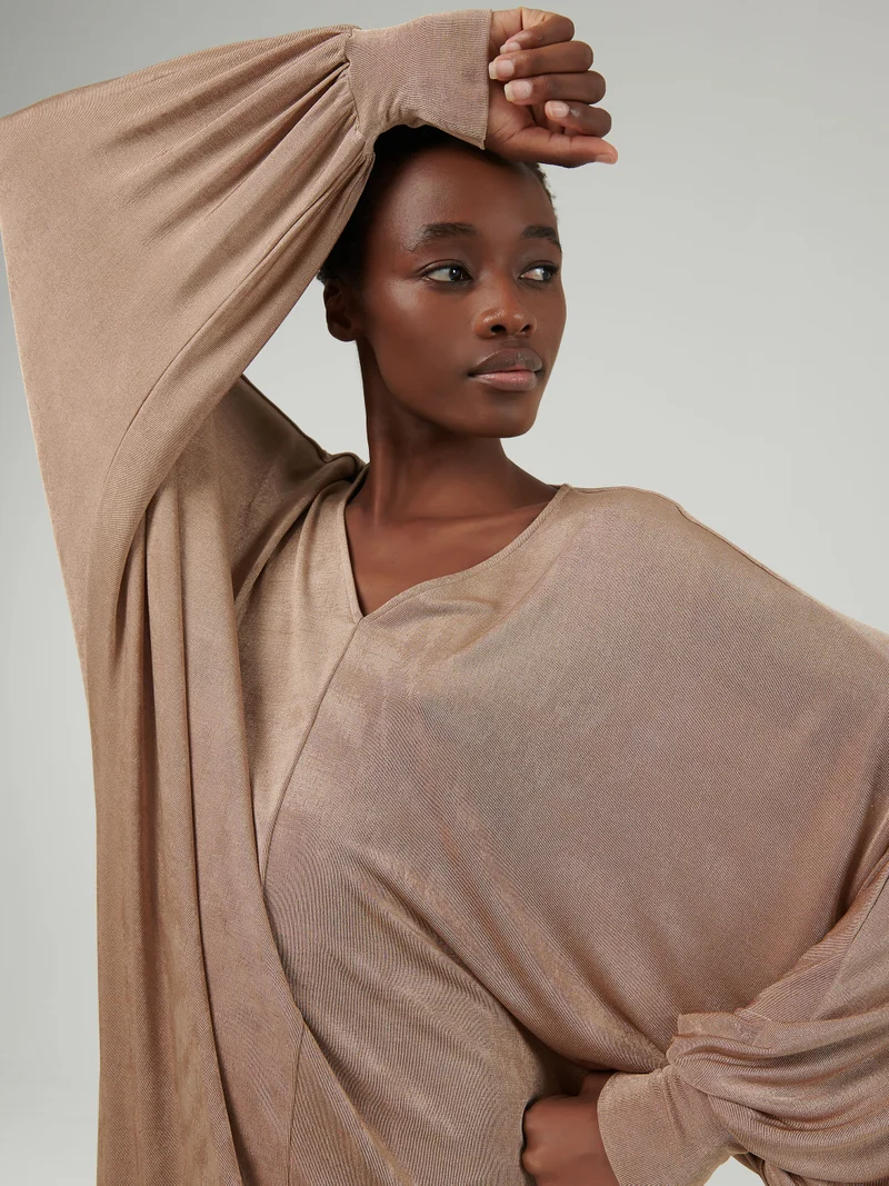 leem Metallic-Effect Batwing Kaftan