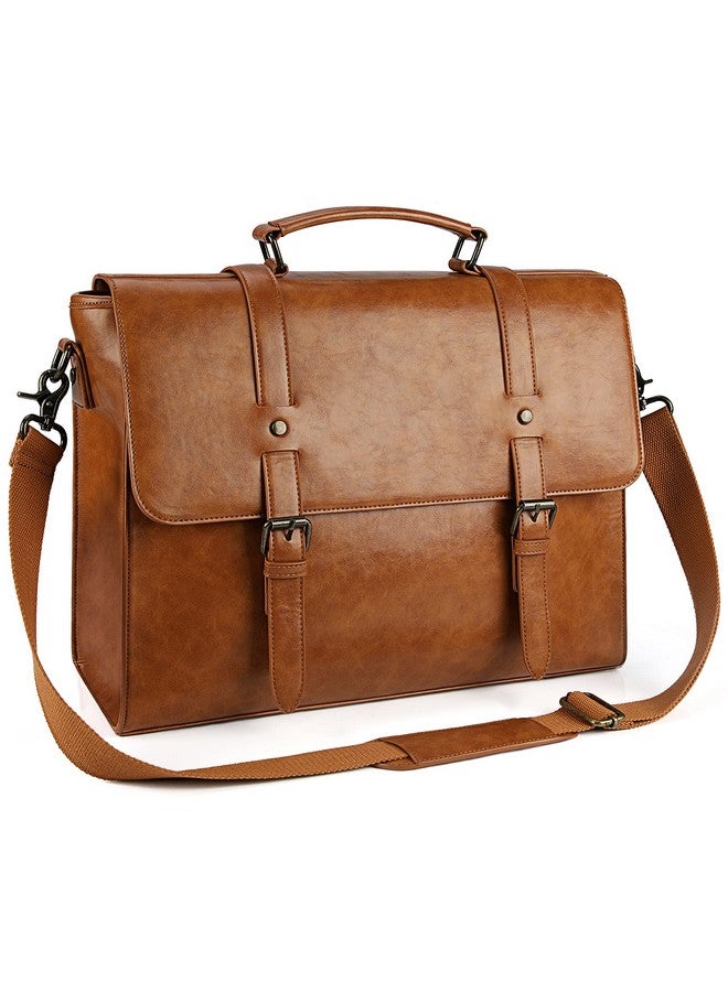 Lubardy Mens Messenger Bag Vintage 15.6 Inch Waterproof Leather Laptop Briefcase Large Satchel Shoulder Bag Retro Office College Computer Bag, Brown - Image 1