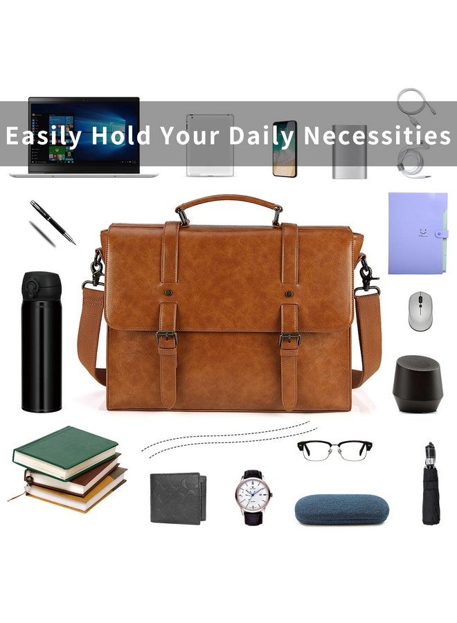 Lubardy Mens Messenger Bag Vintage 15.6 Inch Waterproof Leather Laptop Briefcase Large Satchel Shoulder Bag Retro Office College Computer Bag, Brown - Image 3