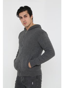 Kmk Men's Gray Fur Lined Hooded Knitted Cardigan  - Image 3