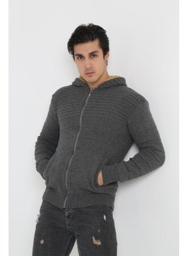 Kmk Men's Gray Fur Lined Hooded Knitted Cardigan  - Image 5