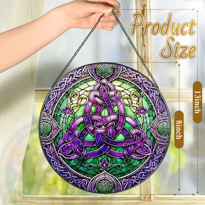 LAOWEIKI Stained Glass Window Hanging, LAOWEIKI 8'' Celtic Knot Suncatcher, Stained Glass Ornament, Suncatchers for Windows Hanging, Window Decor, Outdoor or Indoor, Gifts for Friends, Women, Art Lover - Image 4